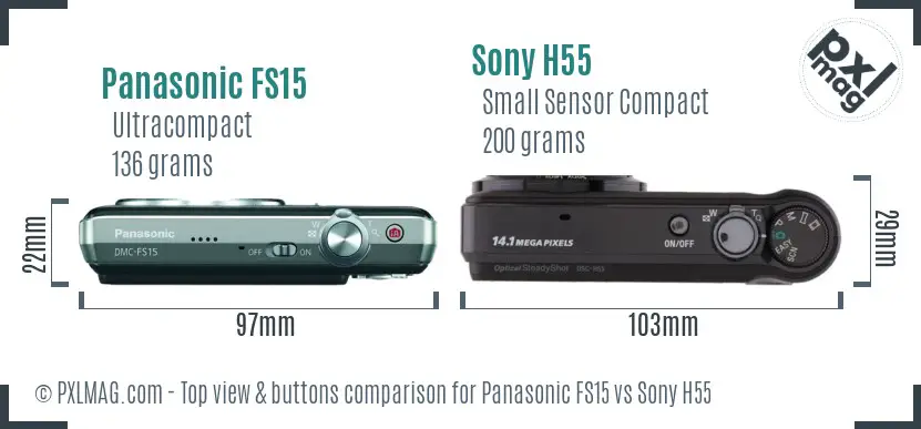 Panasonic FS15 vs Sony H55 top view buttons comparison