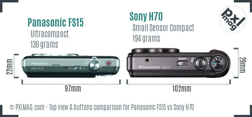 Panasonic FS15 vs Sony H70 top view buttons comparison