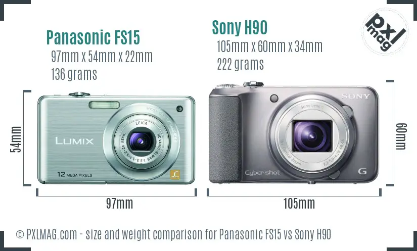 Panasonic FS15 vs Sony H90 size comparison