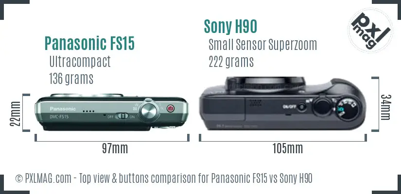 Panasonic FS15 vs Sony H90 top view buttons comparison