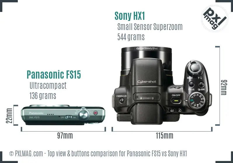 Panasonic FS15 vs Sony HX1 top view buttons comparison