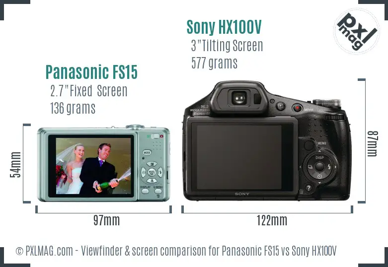 Panasonic FS15 vs Sony HX100V Screen and Viewfinder comparison