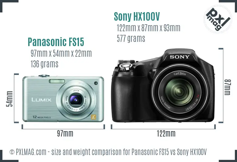 Panasonic FS15 vs Sony HX100V size comparison
