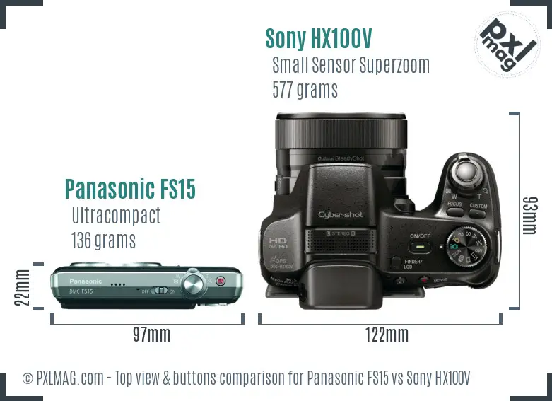 Panasonic FS15 vs Sony HX100V top view buttons comparison