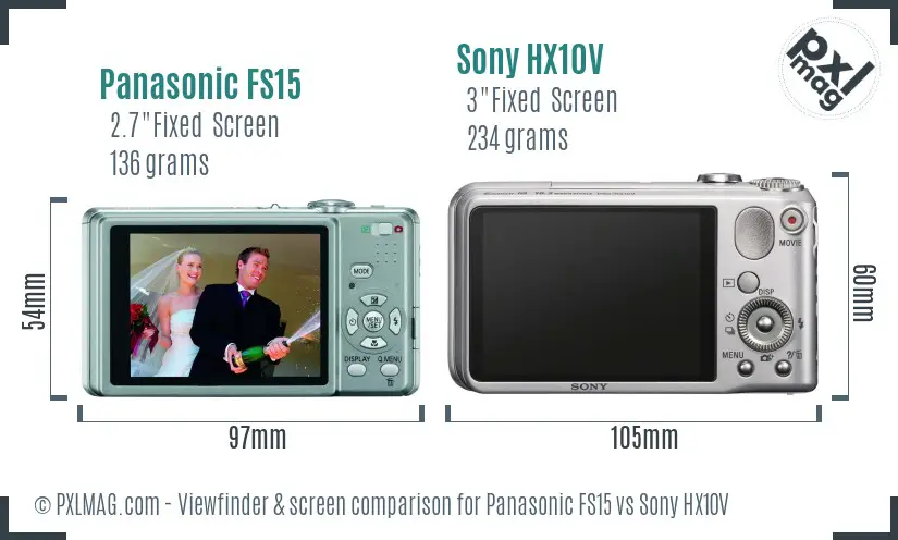Panasonic FS15 vs Sony HX10V Screen and Viewfinder comparison