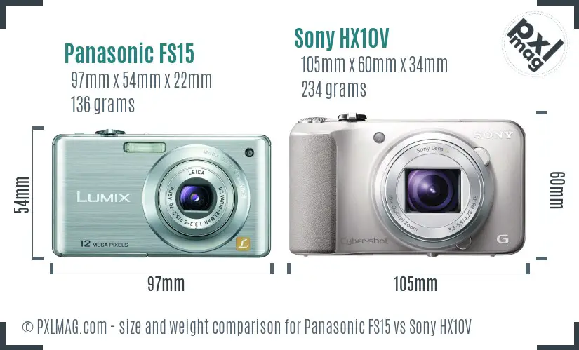 Panasonic FS15 vs Sony HX10V size comparison
