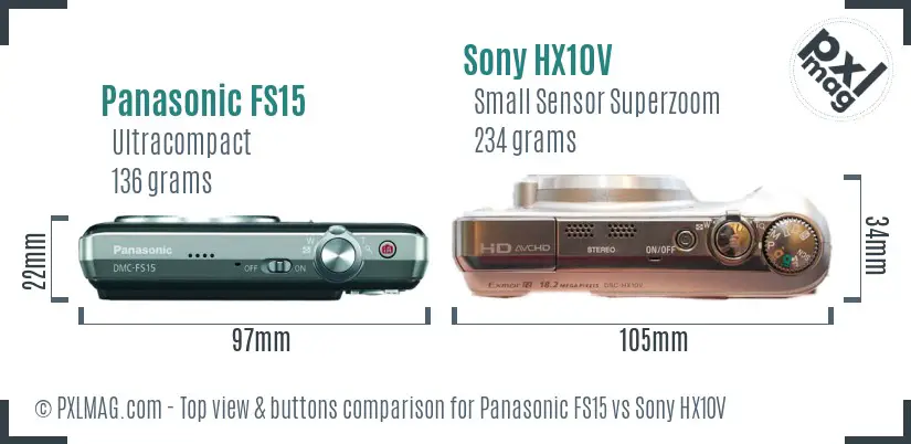 Panasonic FS15 vs Sony HX10V top view buttons comparison