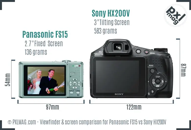 Panasonic FS15 vs Sony HX200V Screen and Viewfinder comparison