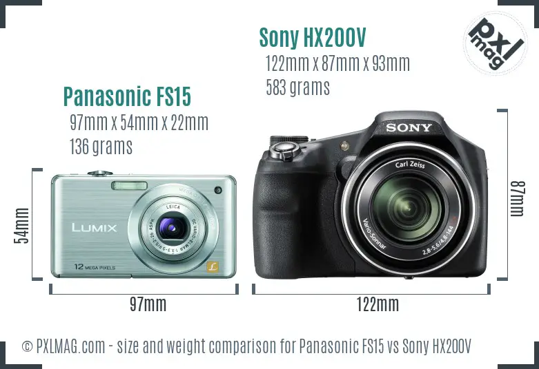 Panasonic FS15 vs Sony HX200V size comparison
