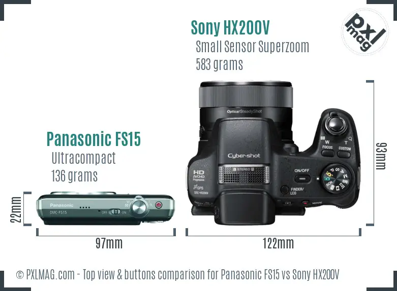 Panasonic FS15 vs Sony HX200V top view buttons comparison