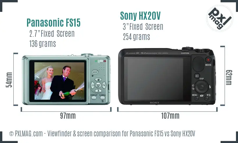 Panasonic FS15 vs Sony HX20V Screen and Viewfinder comparison