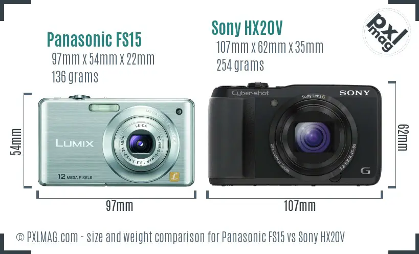 Panasonic FS15 vs Sony HX20V size comparison