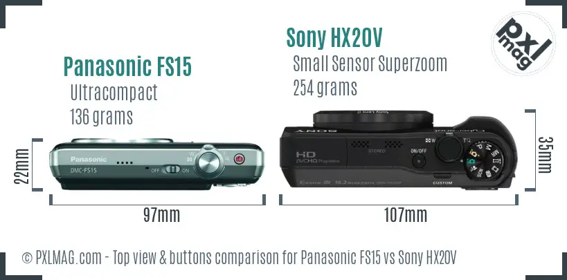 Panasonic FS15 vs Sony HX20V top view buttons comparison