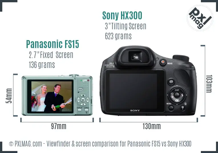 Panasonic FS15 vs Sony HX300 Screen and Viewfinder comparison