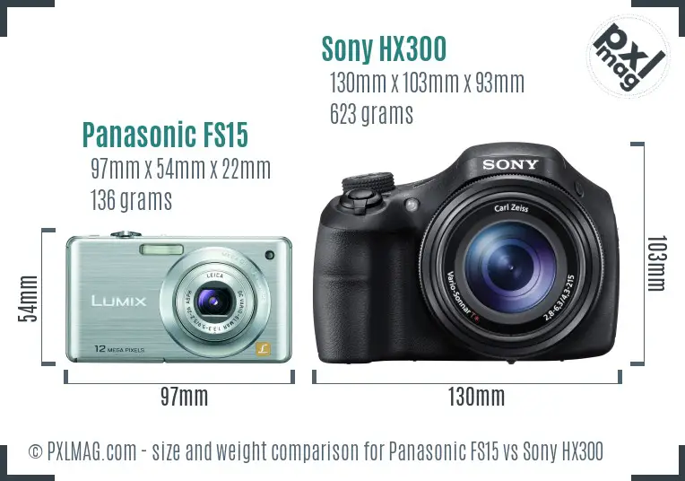 Panasonic FS15 vs Sony HX300 size comparison