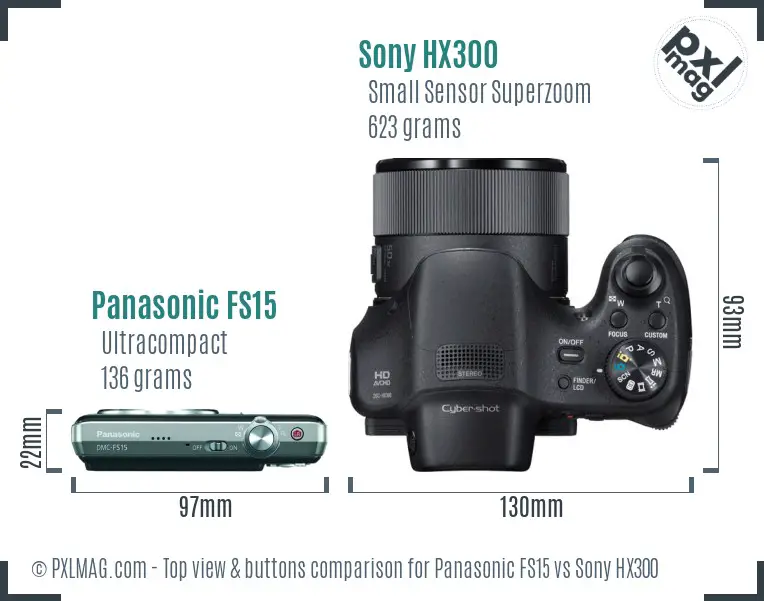 Panasonic FS15 vs Sony HX300 top view buttons comparison