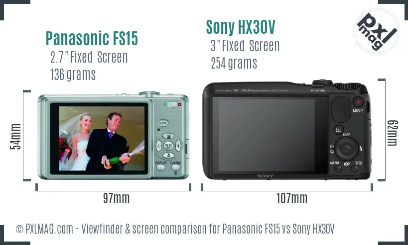 Panasonic FS15 vs Sony HX30V Screen and Viewfinder comparison