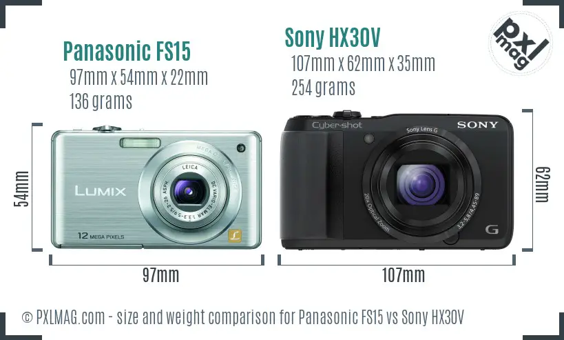 Panasonic FS15 vs Sony HX30V size comparison