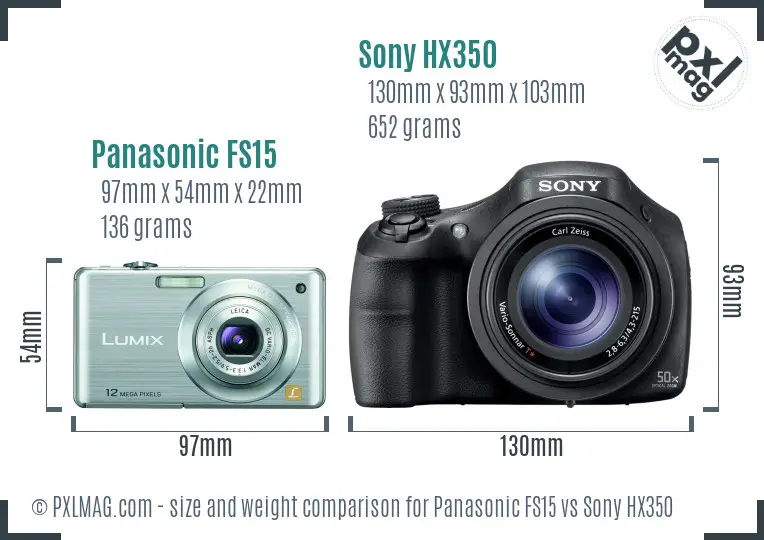 Panasonic FS15 vs Sony HX350 size comparison