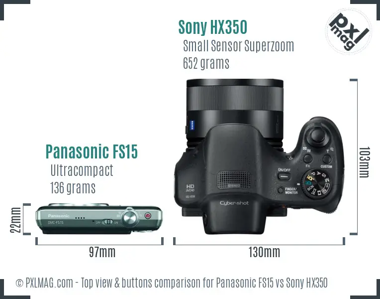 Panasonic FS15 vs Sony HX350 top view buttons comparison