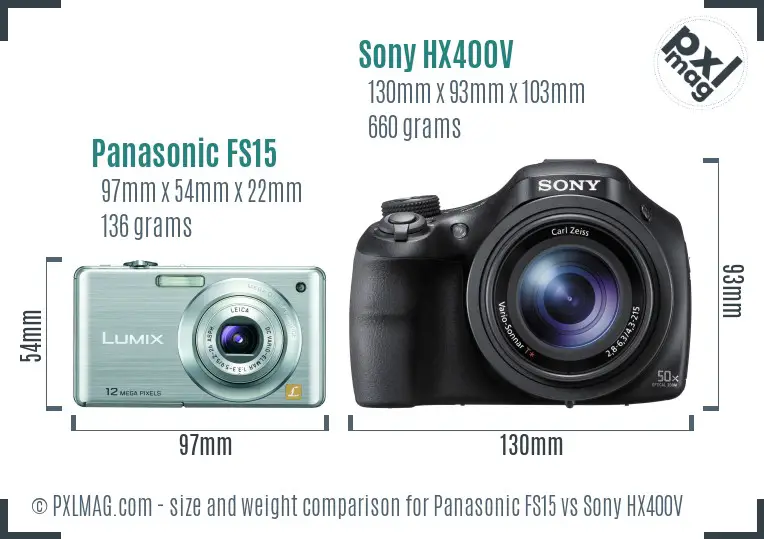 Panasonic FS15 vs Sony HX400V size comparison