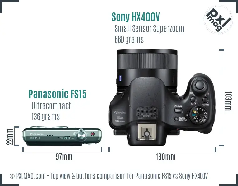 Panasonic FS15 vs Sony HX400V top view buttons comparison