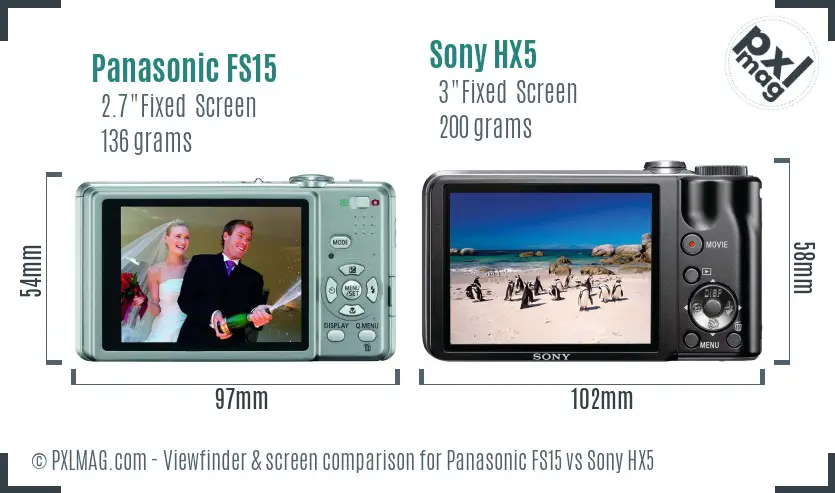 Panasonic FS15 vs Sony HX5 Screen and Viewfinder comparison