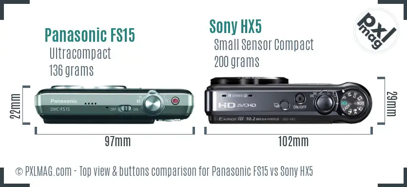 Panasonic FS15 vs Sony HX5 top view buttons comparison