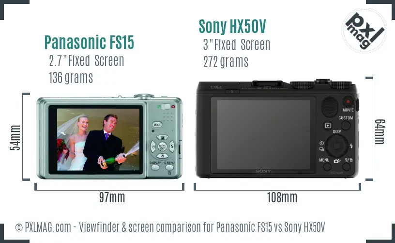 Panasonic FS15 vs Sony HX50V Screen and Viewfinder comparison