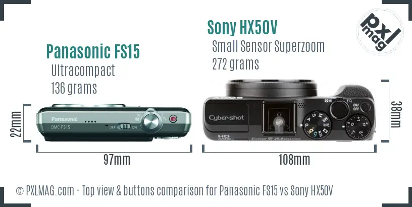 Panasonic FS15 vs Sony HX50V top view buttons comparison