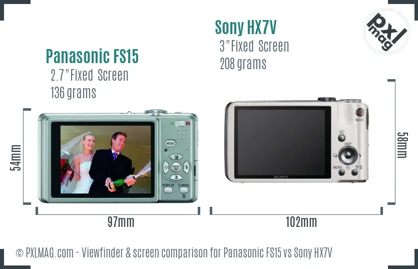 Panasonic FS15 vs Sony HX7V Screen and Viewfinder comparison