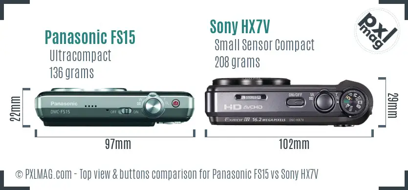 Panasonic FS15 vs Sony HX7V top view buttons comparison