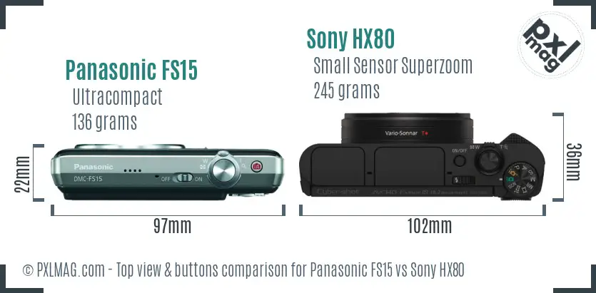 Panasonic FS15 vs Sony HX80 top view buttons comparison