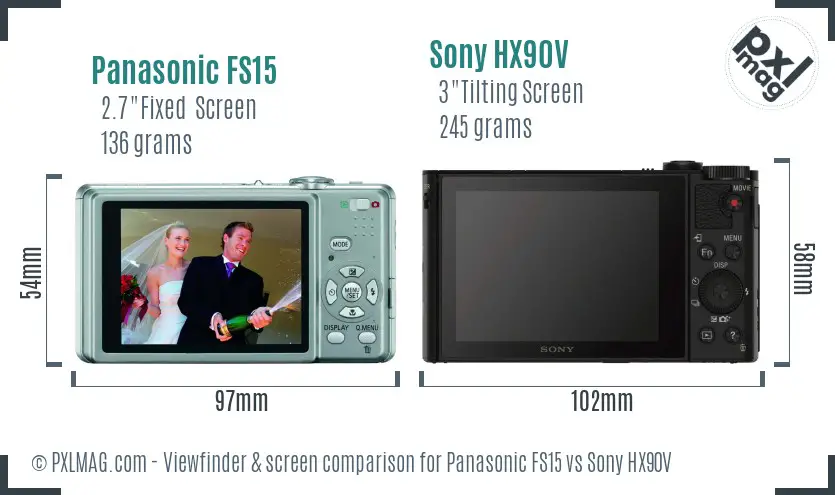 Panasonic FS15 vs Sony HX90V Screen and Viewfinder comparison