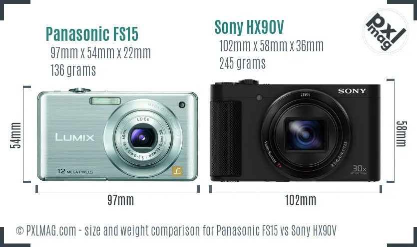 Panasonic FS15 vs Sony HX90V size comparison