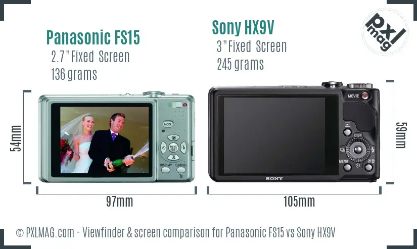 Panasonic FS15 vs Sony HX9V Screen and Viewfinder comparison