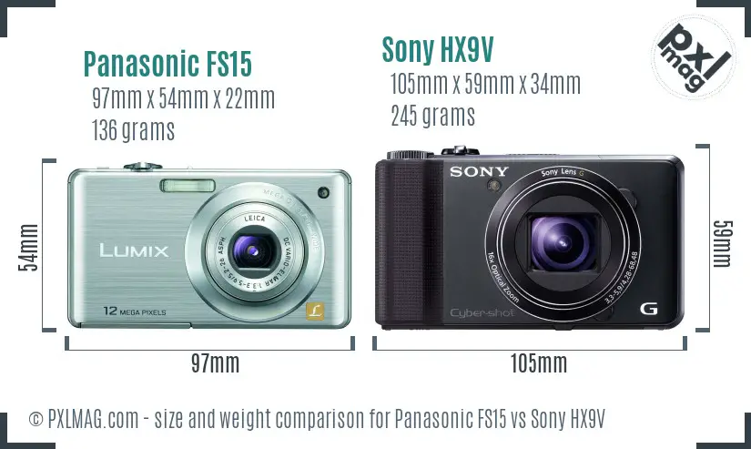 Panasonic FS15 vs Sony HX9V size comparison