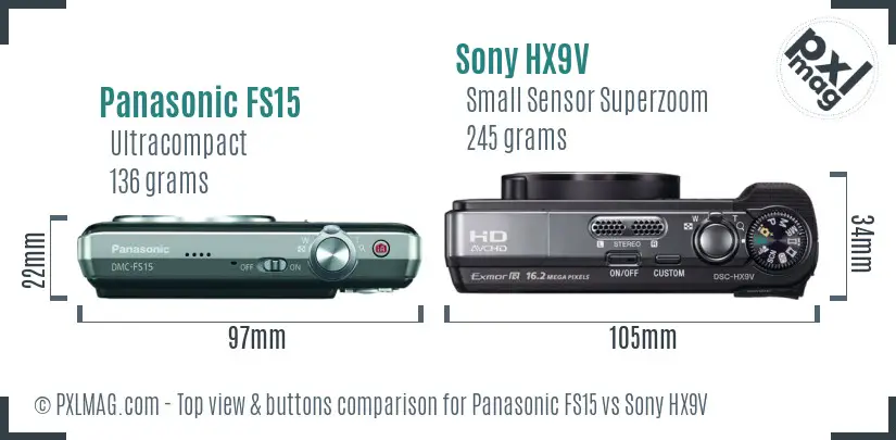Panasonic FS15 vs Sony HX9V top view buttons comparison