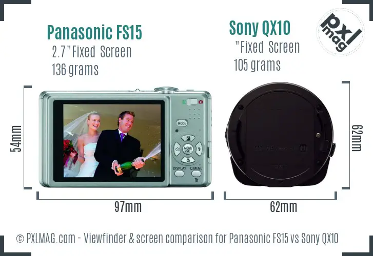 Panasonic FS15 vs Sony QX10 Screen and Viewfinder comparison