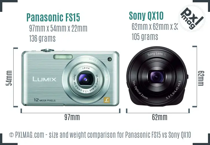 Panasonic FS15 vs Sony QX10 size comparison