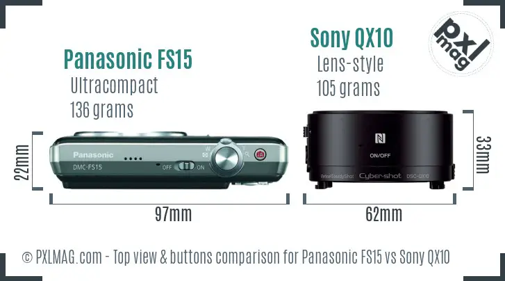 Panasonic FS15 vs Sony QX10 top view buttons comparison