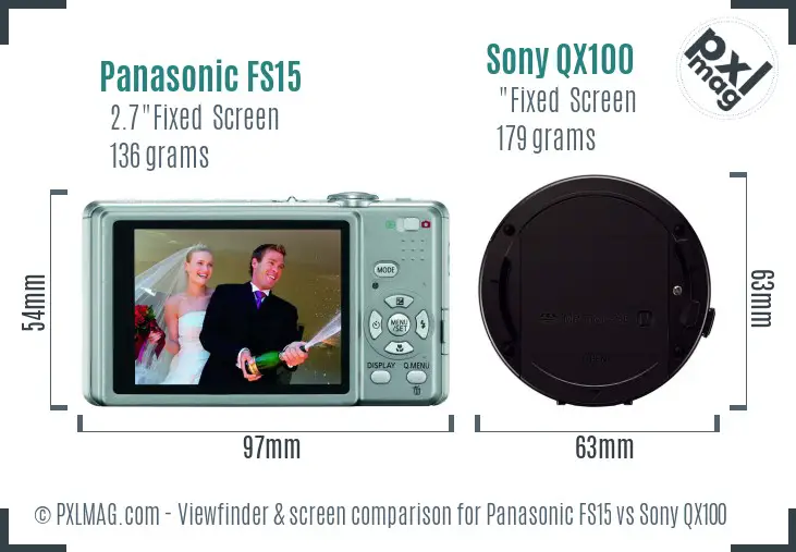 Panasonic FS15 vs Sony QX100 Screen and Viewfinder comparison