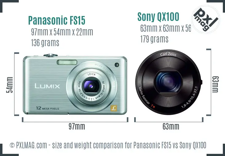 Panasonic FS15 vs Sony QX100 size comparison