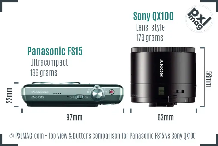 Panasonic FS15 vs Sony QX100 top view buttons comparison