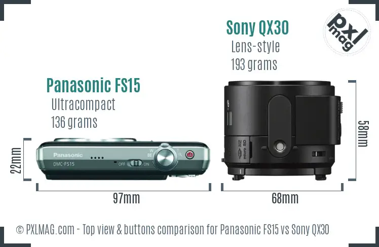 Panasonic FS15 vs Sony QX30 top view buttons comparison