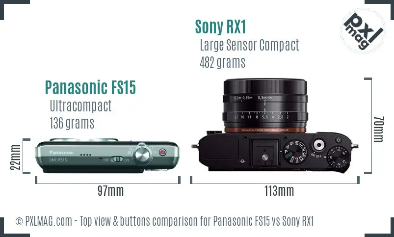 Panasonic FS15 vs Sony RX1 top view buttons comparison