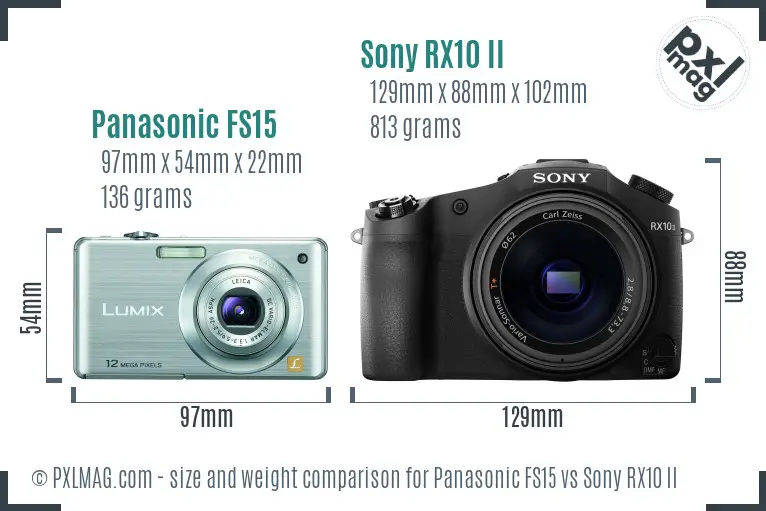 Panasonic FS15 vs Sony RX10 II size comparison