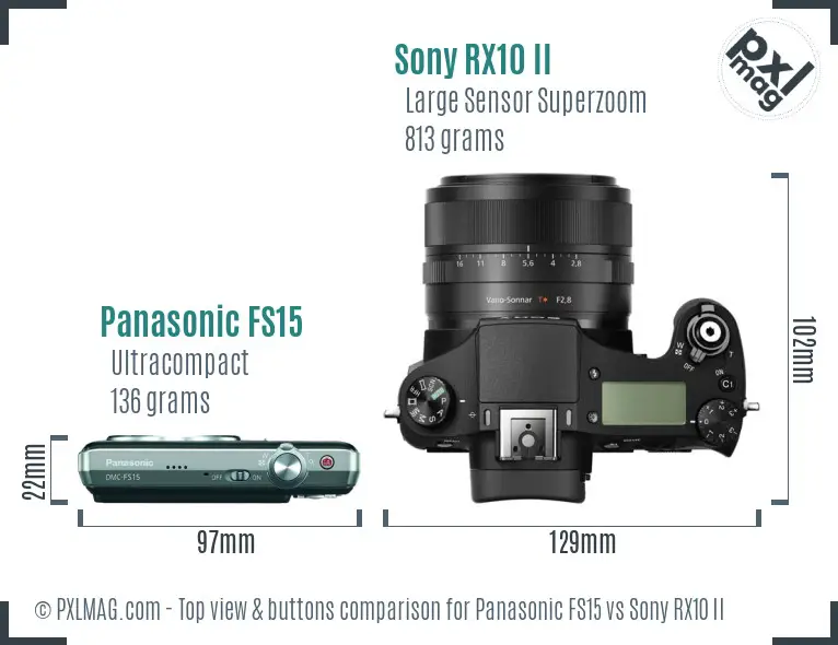 Panasonic FS15 vs Sony RX10 II top view buttons comparison