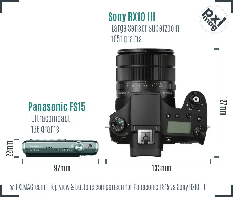Panasonic FS15 vs Sony RX10 III top view buttons comparison