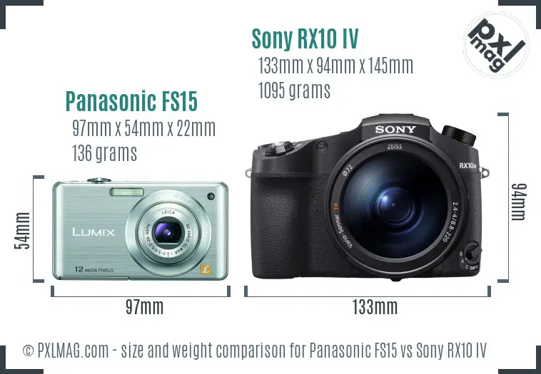 Panasonic FS15 vs Sony RX10 IV size comparison